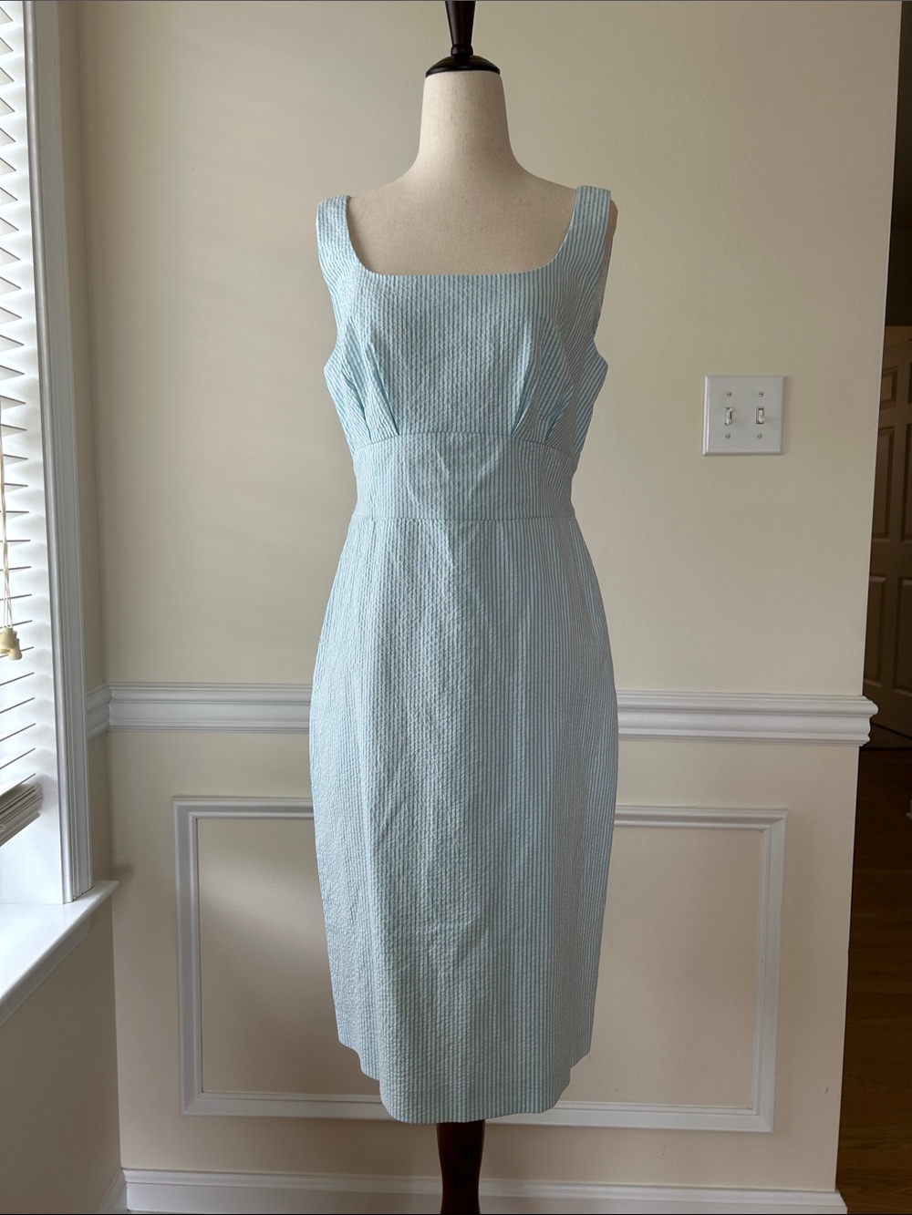 Brooks Brothers Light Green Striped Seersucker Midi Dress